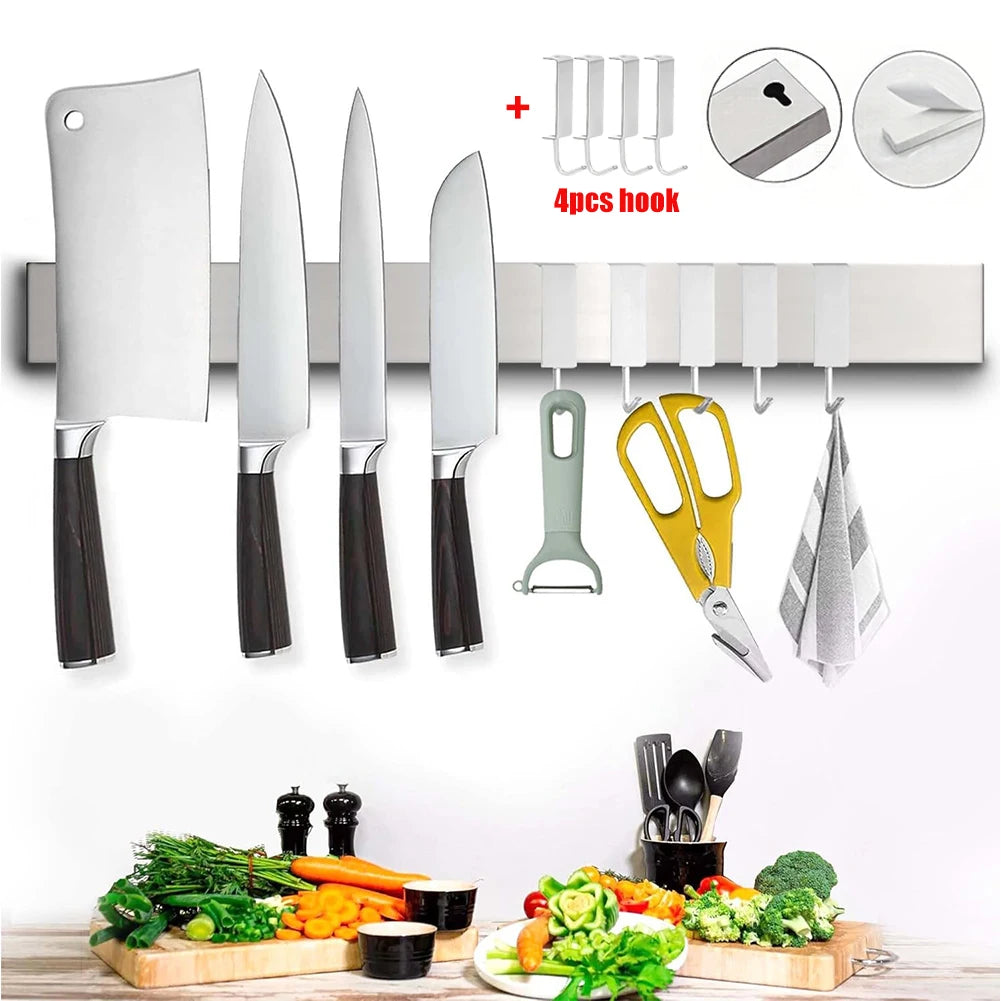 Magnetic Stainless Steel Knife Holder – Wall Mounted Kitchen Storage Rack