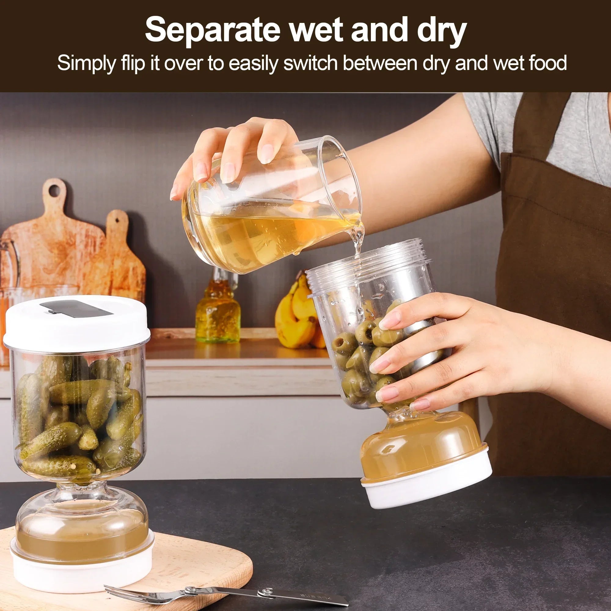 FlipStrain Dual-Layer Olive & Pickle Jar