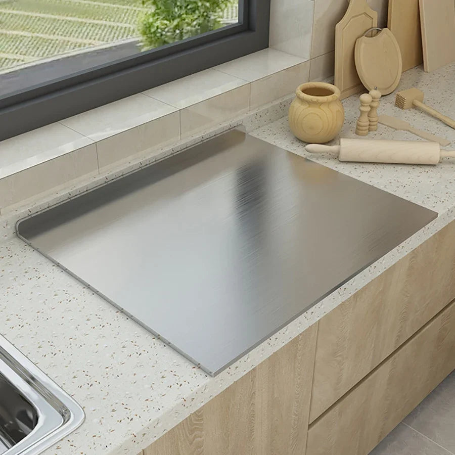 L-Shaped Folding Stainless Steel Cutting Board – Double-Sided Kitchen Prep Panel