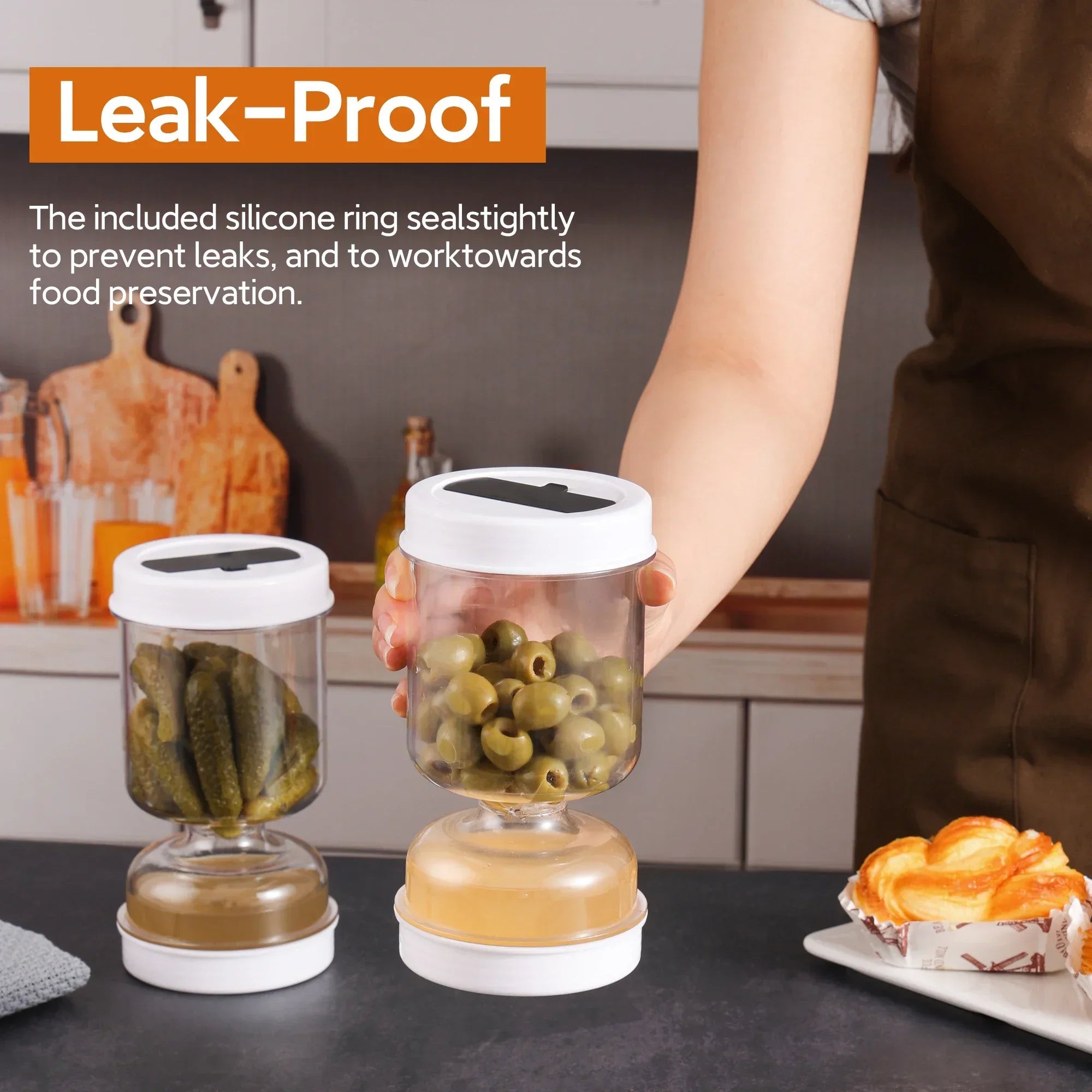 FlipStrain Dual-Layer Olive & Pickle Jar