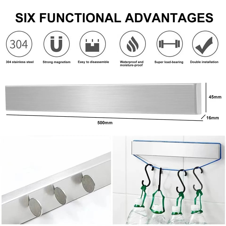 Magnetic Stainless Steel Knife Holder – Wall Mounted Kitchen Storage Rack
