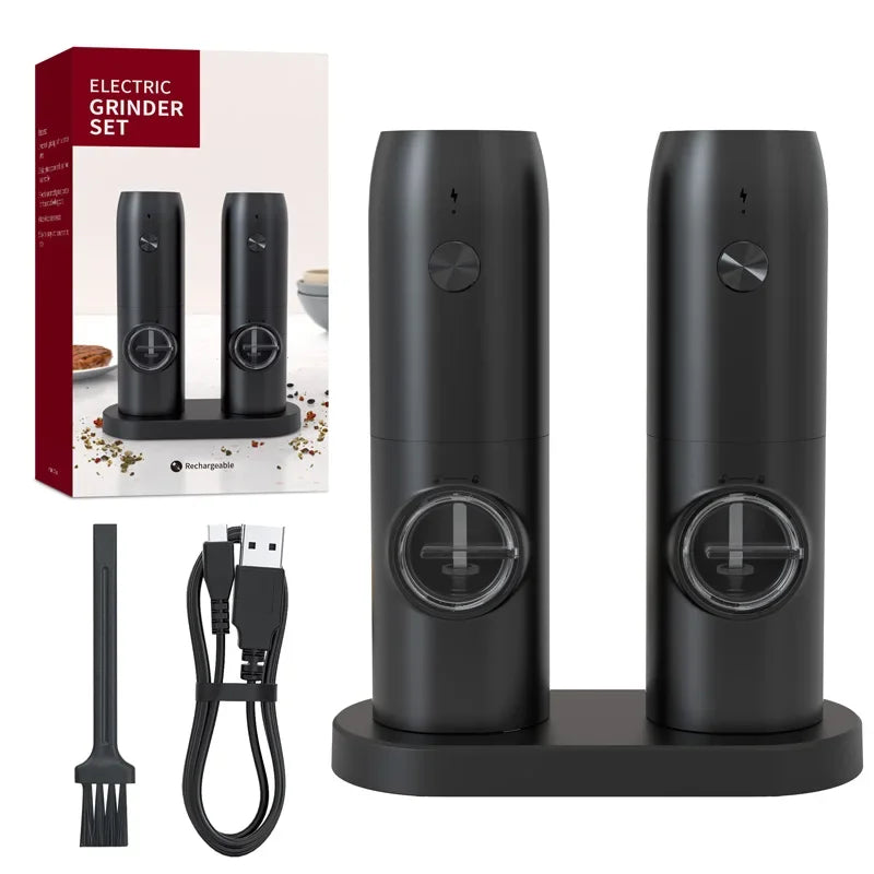 Electric Automatic Salt & Pepper Grinder Set – USB Rechargeable with LED Light