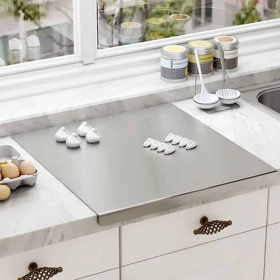L-Shaped Folding Stainless Steel Cutting Board – Double-Sided Kitchen Prep Panel