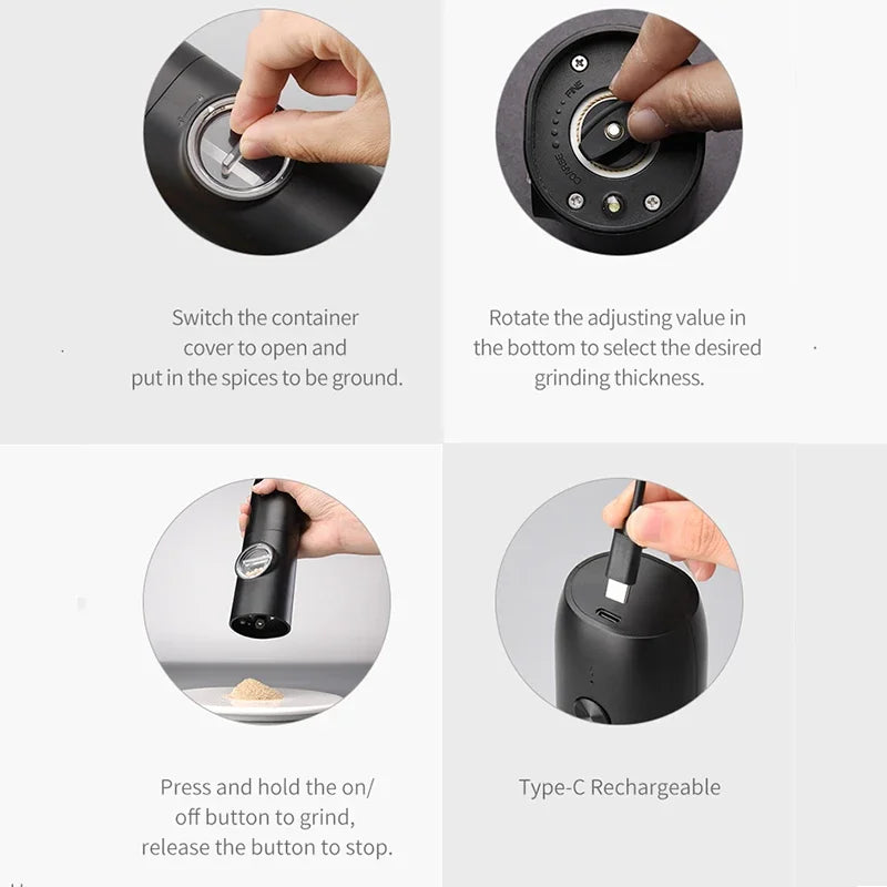 Electric Automatic Salt & Pepper Grinder Set – USB Rechargeable with LED Light