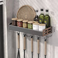 Gunmetal Kitchen Storage Rack – No-Drill Wall Mounted Space Aluminum Organizer for Spices & Knives